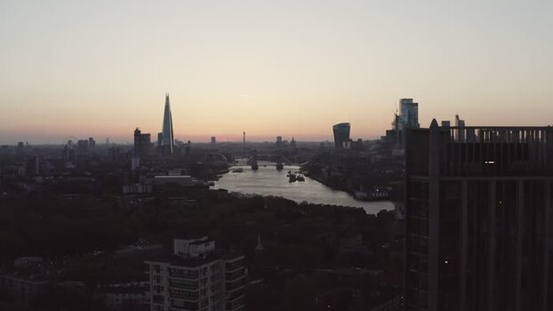 Aerial view of the London skyline and River Thames United Kingdom. Aerial view of the London skyline and River Thames United Kingdom.