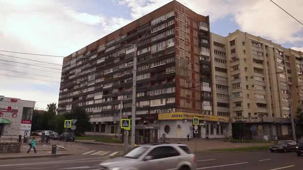 View of a residential apartment building in Kaliningrad Russia.