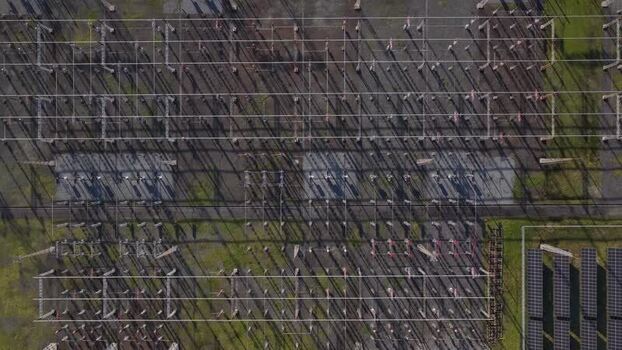 Aerial view of electrical substation Portugal.