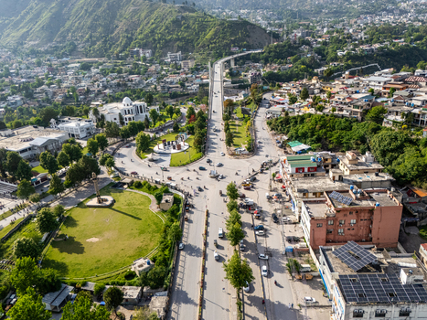 Aerial view of the city intersection and bridge in Muzaffarabad Azad Kashmir Pakistan. Aerial view of the city intersection and bridge in Muzaffarabad Azad Kashmir Pakistan.