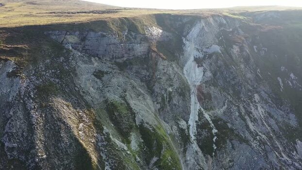 Aerial view of Glenlough Bay cliffs in County Donegal Ireland.