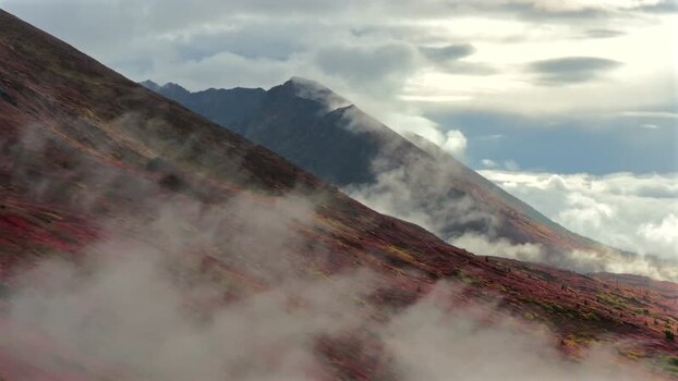 Aerial view of Denali Highway mountain landscape United States.