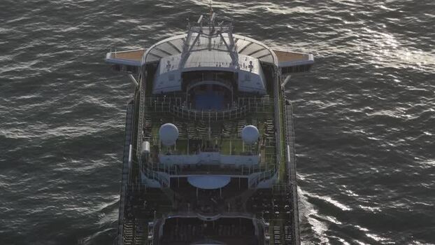 Aerial view of a cruise ship sailing Portugal.