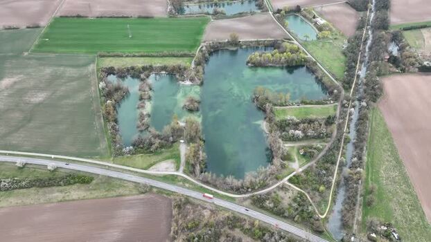 Aerial view of water bodies and farmlands France.