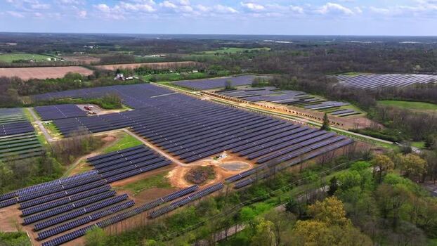 Aerial view of solar farm in Lebanon United States.