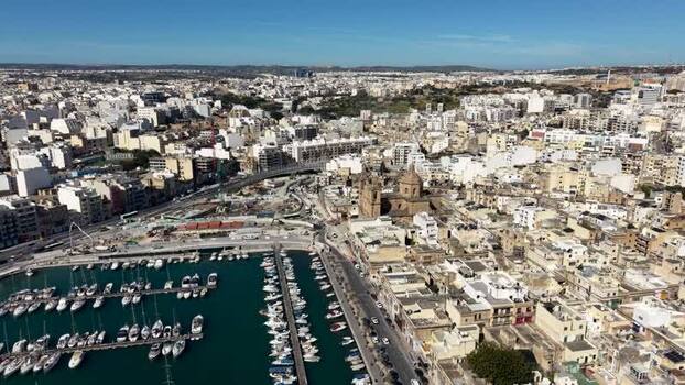Aerial view of Msida Parish Church and the yacht marina Malta. Aerial view of Msida Parish Church and the yacht marina Malta.
