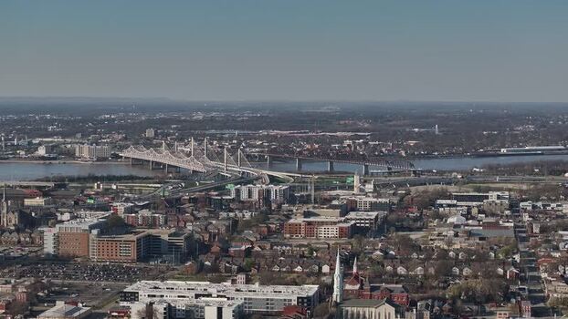 Aerial view of the Louisville skyline and bridges United States. Aerial view of the Louisville skyline and bridges United States.