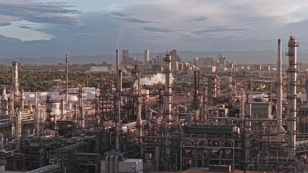 Aerial view of Suncor Energy refinery in Commerce City United States.