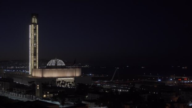 Aerial view of Djamaa el Djazair at night Algeria.