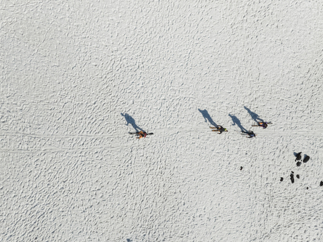 Aerial view of people walking on the snowy Versante sud dell Etna with long shadows on the white surface Nicolosi Sicilia Italy. Aerial view of people walking on the snowy Versante sud dell Etna with long shadows on the white surface Nicolosi Sicilia Italy.