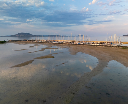 Aerial view of Balatonfenyves marina at blue hour on Lake Balaton Hungary Aerial view of Balatonfenyves marina at blue hour on Lake Balaton Hungary