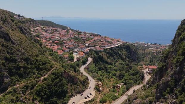Aerial view of the coastal village of Dhermi Albania.