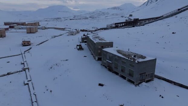 Aerial view of Pyramiden Svalbard and Jan Mayen.