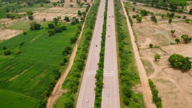 Aerial view of highway through rural landscape India. Aerial view of highway through rural landscape India.