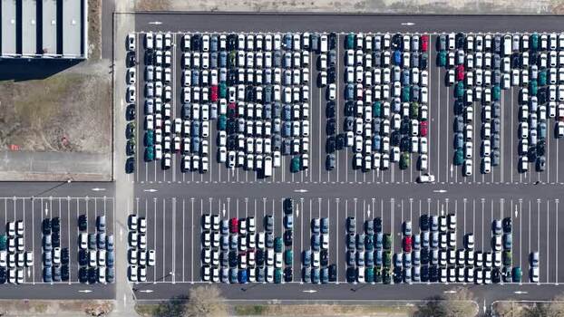 Aerial view of a parking lot filled with cars France.