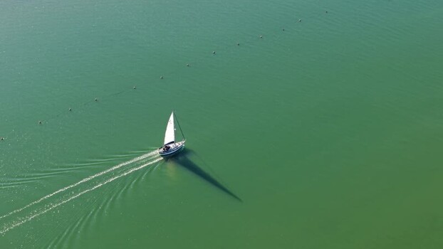 Aerial view of a sailboat on the water United Kingdom.