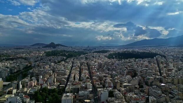 Aerial view of Athens city and Lycabettus Hill Greece.