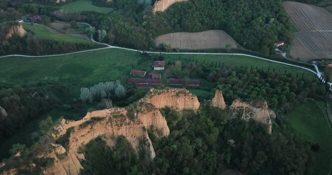Aerial view of Balze del Valdarno cliffs and lush forests Italy. Aerial view of Balze del Valdarno cliffs and lush forests Italy.
