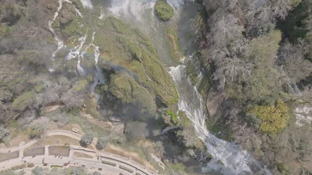 Aerial view of Marmore Falls in Terni Italy.