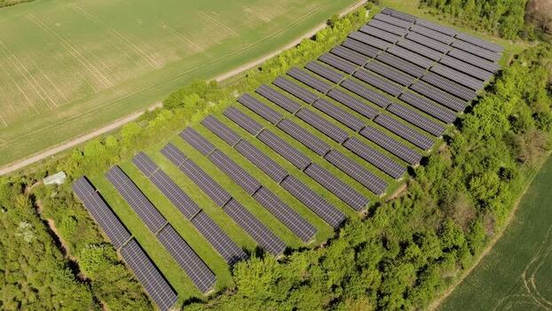 Aerial view of a solar farm in Kyjov Czechia.
