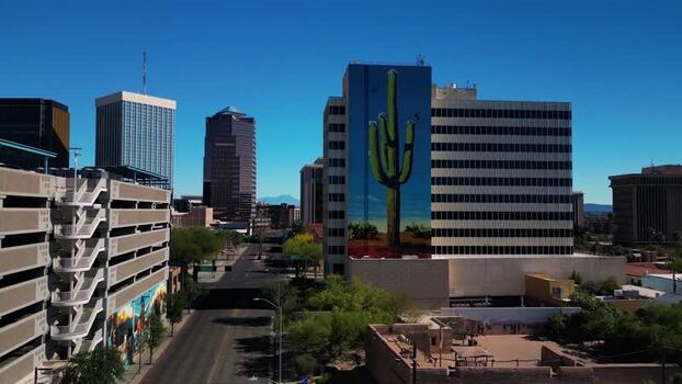 Aerial view of Cactus mural in downtown United States. Aerial view of Cactus mural in downtown United States.