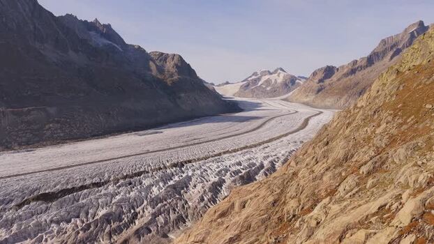 Aerial view of Aletsch Glacier in the Swiss Alps Switzerland.