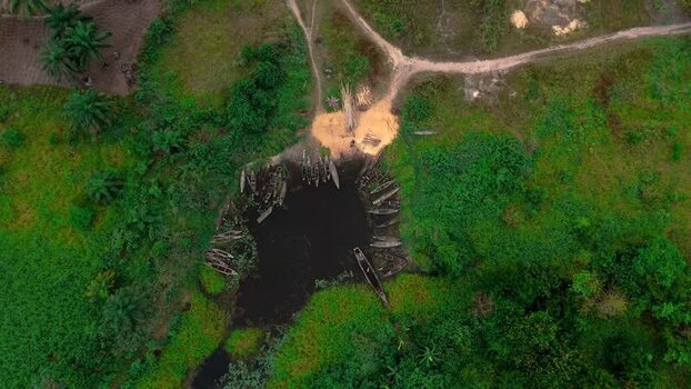 Aerial view of Obor Road buildings and trees Nigeria. Aerial view of Obor Road buildings and trees Nigeria.