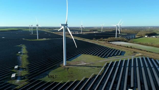 Aerial view of Chelveston Wind Farm United Kingdom.