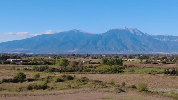 Aerial view of Mount Olympus near Paralia Katerinis Greece.