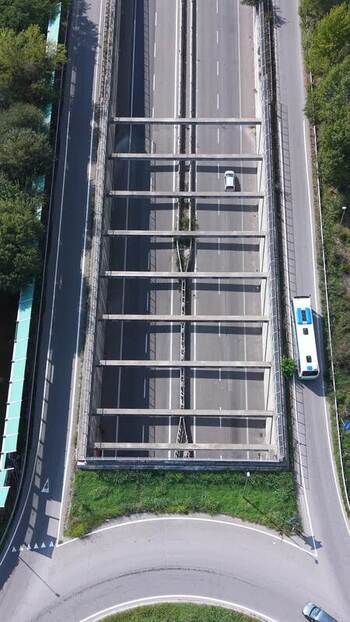 Aerial view of provincial road tunnel in Pantigliate Italy. Aerial view of provincial road tunnel in Pantigliate Italy.