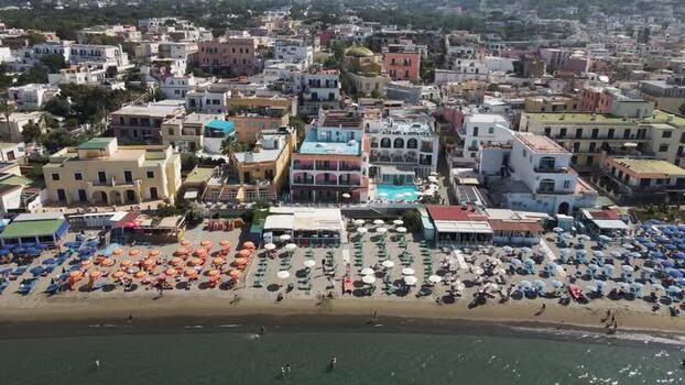 Aerial view of the coastal town and beach in Ischia Italy. Aerial view of the coastal town and beach in Ischia Italy.