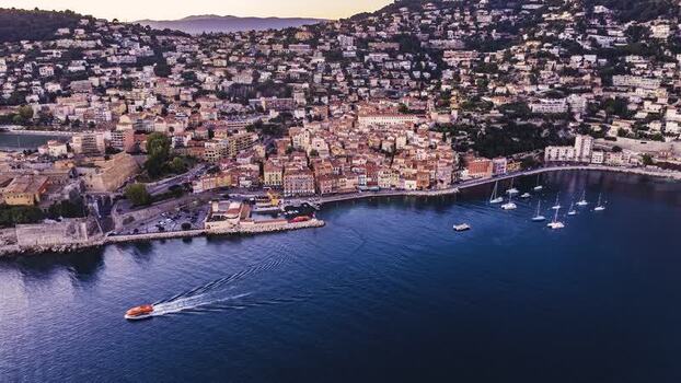 Aerial view of Villefranche sur Mer harbor France.