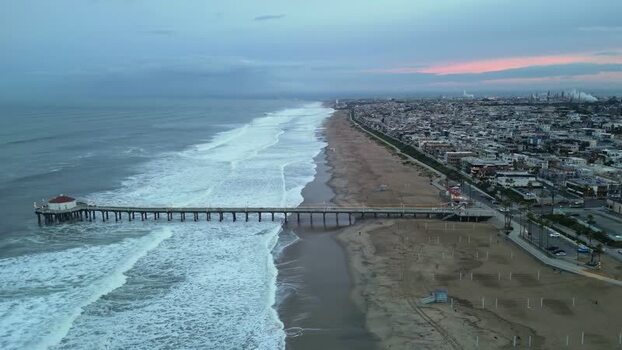 Aerial view of Manhattan Beach Pier in Los Angeles United States.
