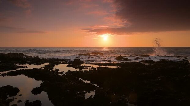 View of rocky coastline sunset United States.