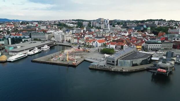 Aerial view of Stavanger harbor and city center Norway.