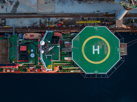 Aerial view of the helipad on a ship deck at Uljanik Shipyard in Pula Croatia. Aerial view of the helipad on a ship deck at Uljanik Shipyard in Pula Croatia.