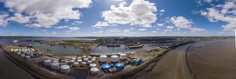 Grangemouth United Kingdom 06 May 2026 Aerial view of Grangemouth refinery and port facilities with large oil storage tanks shipping containers and industrial infrastructure. Grangemouth United Kingdom 06 May 2026 Aerial view of Grangemouth refinery and port facilities with large oil storage tanks shipping containers and industrial infrastructure.