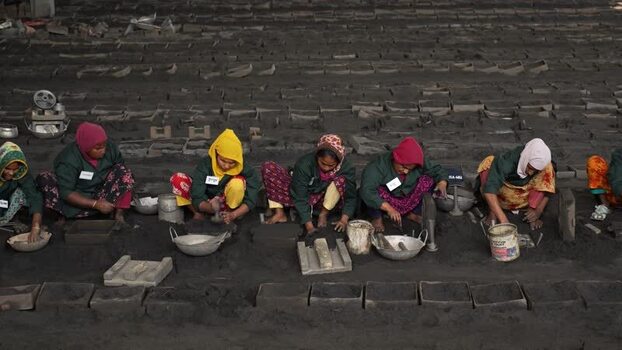 View of women working in a traditional factory in Bangladesh.
