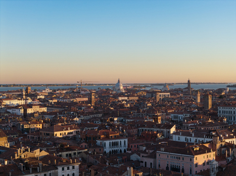 Aerial view of the historic rooftops and the Basilica di Santa Maria della Salute in Venice Veneto Italy. Aerial view of the historic rooftops and the Basilica di Santa Maria della Salute in Venice Veneto Italy.