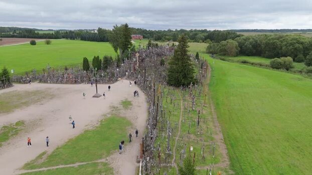 Aerial view of Hill of Crosses in Jurgaiciai Lithuania.