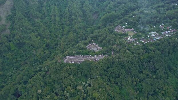 Aerial view of Bena Traditional Village Indonesia.