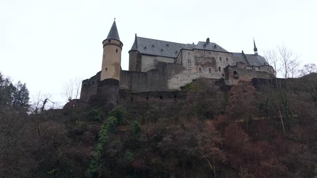 Aerial view of Vianden Castle in Vianden Luxembourg.