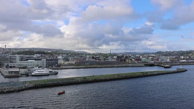 Aerial view of the harbor and breakwater Norway.