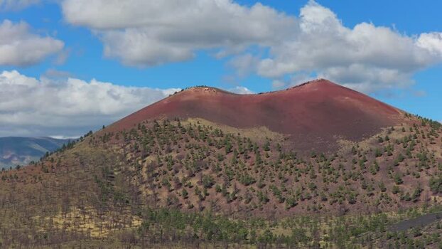 Aerial view of Sunset Crater in Coconino County United States.