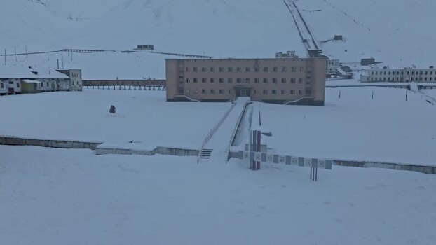 Aerial view of Pyramiden Svalbard and Jan Mayen.