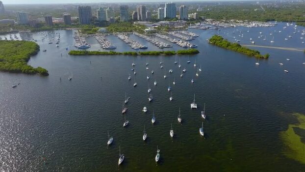 Aerial view of boats and marina United States.