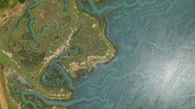 Aerial view of German U boat shipwreck United Kingdom.
