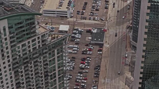 Aerial view of downtown Denver parking lot United States.