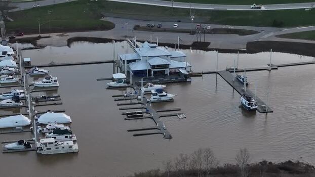 Aerial view of boats at marina United States. Aerial view of boats at marina United States.