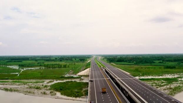 Aerial view of Ganga Expressway in Dulheypur Aheer India.